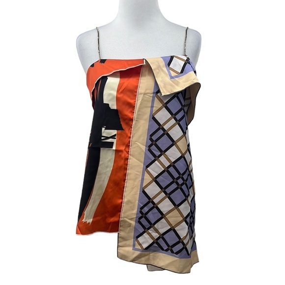 Y2K Fendas Tops Womens 36/S Orange Blue Check Scarf Tank Rhinestones Mixed Media - Picture 1 of 11